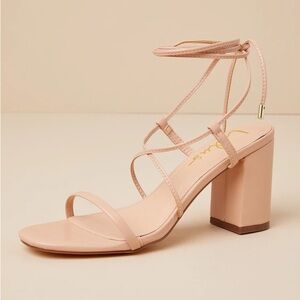 Lulu's Blush Strappy Block Heel Sandal with Ankle Wrap